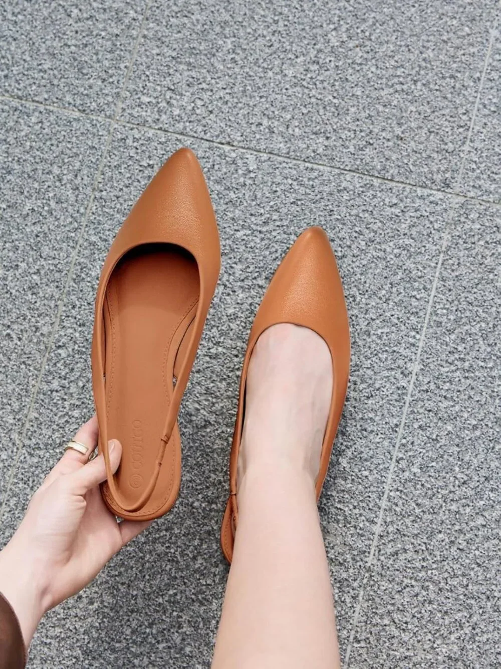 Women's Brown Faux Leather Comfortable Slip On Pointed Closed Toe Ballet Flats